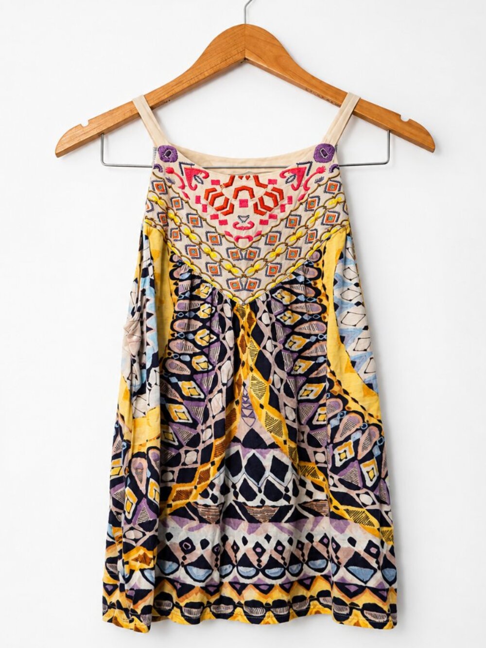 Anthropologie One September Strathmere Boho Printed Tank Top, Medium Petite